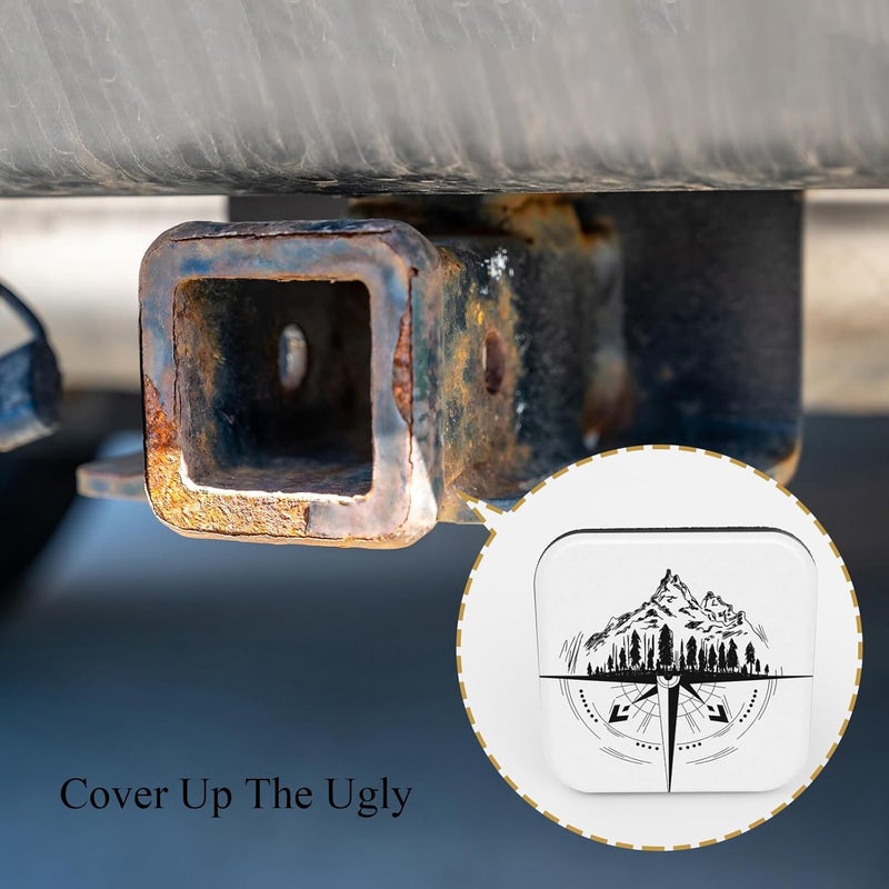 Tnomchey Compass Rubber Hitch Covers Vintage Nature Mountain Adventure Trees Nautical Trailer Hitch Cover Tube Plug Insert Cap Fit for 2" Receivers Car Exterior Accessories Tow Hitch Cover - Image 4
